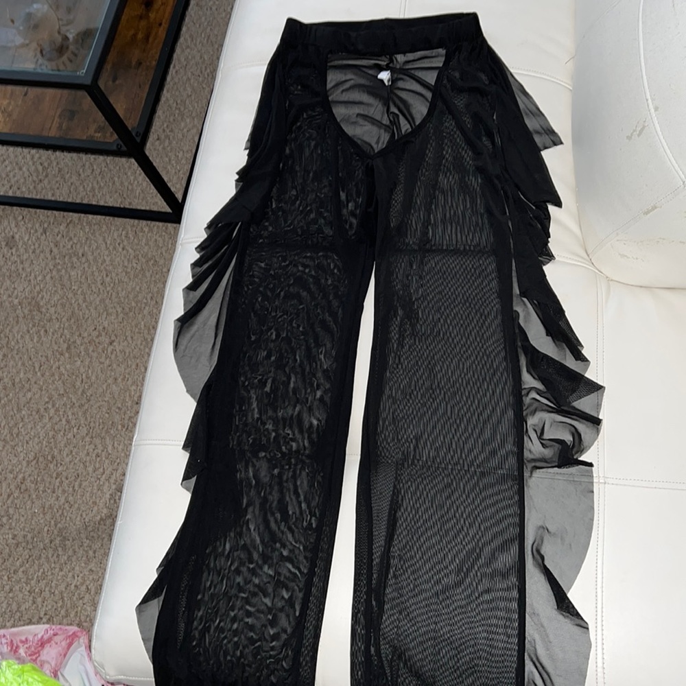 Black sheer bikini cover up pants